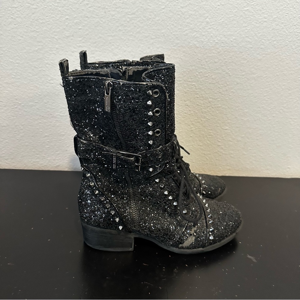 Gianni Bini Black Sparkle Studded Boots - Picture 2 of 16